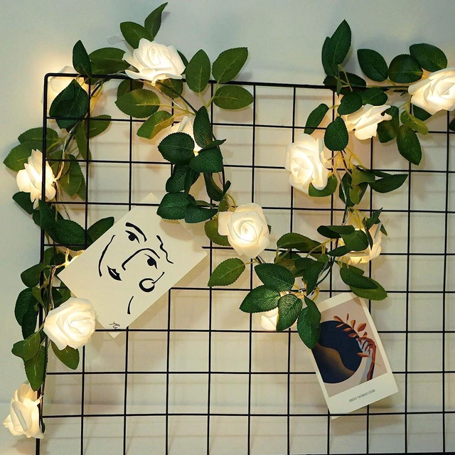 Alt view image 6 of 6 - Rose String Lights Battery Powered or USB Powered with Remote Control, Rose Fairy Lights Waterproof for Bedroom, Christmas, Festivals, Wedding, Party, Valentine's Day (White, 6.6)