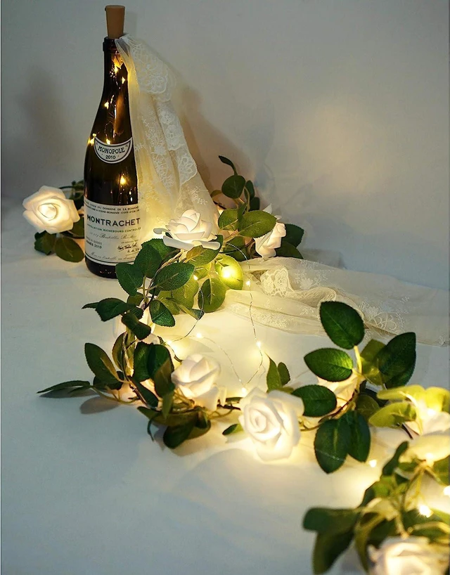 Alt view image 5 of 6 - Rose String Lights Battery Powered or USB Powered with Remote Control, Rose Fairy Lights Waterproof for Bedroom, Christmas, Festivals, Wedding, Party, Valentine's Day (White, 6.6)