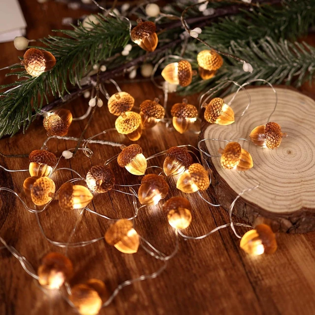 Alt view image 3 of 7 - JASHIKA 3D Twinkle Acorn Fall Decorations Harvest String Lights 10ft Copper Wire 30 LEDs Battery Powered with Timer Remote Control for Wedding Bedroom Fireplace Mantel Ice Age Ornaments Home Decor