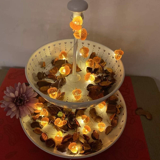Alt view image 4 of 7 - JASHIKA 3D Twinkle Acorn Fall Decorations Harvest String Lights 10ft Copper Wire 30 LEDs Battery Powered with Timer Remote Control for Wedding Bedroom Fireplace Mantel Ice Age Ornaments Home Decor
