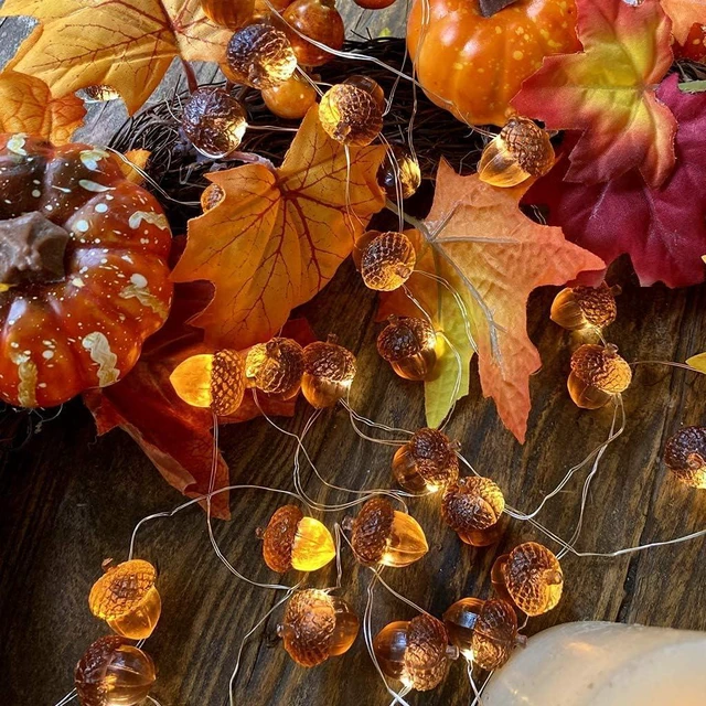 Alt view image 6 of 7 - JASHIKA 3D Twinkle Acorn Fall Decorations Harvest String Lights 10ft Copper Wire 30 LEDs Battery Powered with Timer Remote Control for Wedding Bedroom Fireplace Mantel Ice Age Ornaments Home Decor
