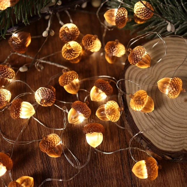 Main image of JASHIKA 3D Twinkle Acorn Fall Decorations Harvest String Lights 10ft Copper Wire 30 LEDs Battery Powered with Timer Remote Control for Wedding Bedroom Fireplace Mantel Ice Age Ornaments Home Decor