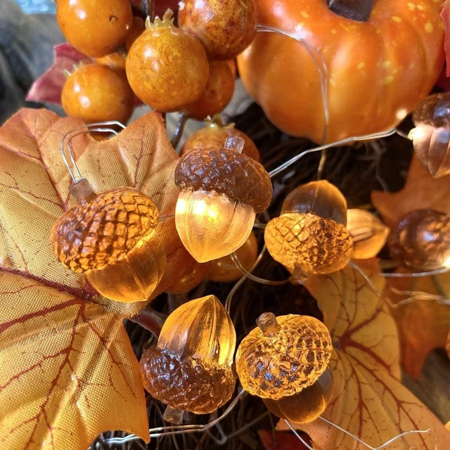 Alt view image 7 of 7 - JASHIKA 3D Twinkle Acorn Fall Decorations Harvest String Lights 10ft Copper Wire 30 LEDs Battery Powered with Timer Remote Control for Wedding Bedroom Fireplace Mantel Ice Age Ornaments Home Decor