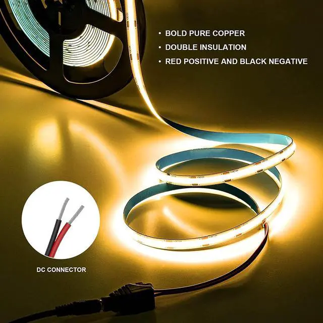 Alt view image 3 of 7 - Flexible COB LED Strip Lights,Warm White 3000K 12V 16.4ft/5m, 320LEDs/M Super Bright High Density FCOB LED Strip Light for TV Backlight, Living Room, Cabinet Lighting,Home Decor Light
