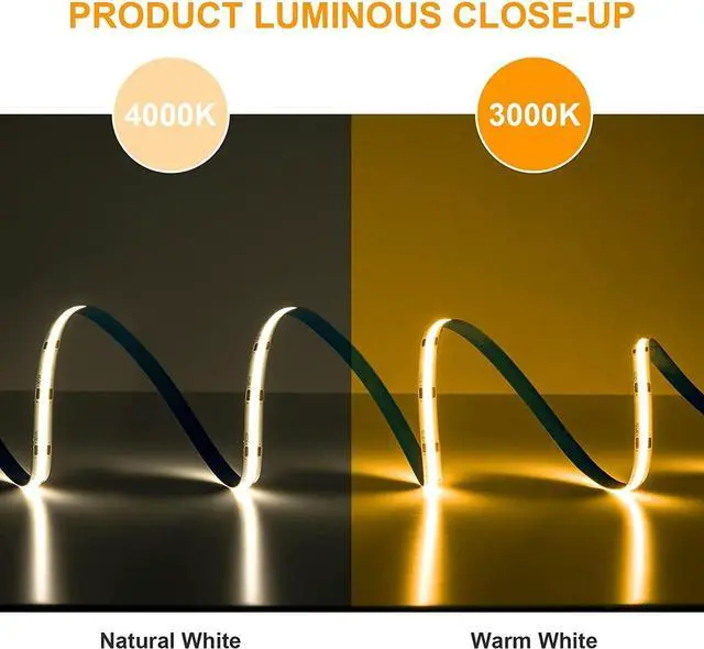 Alt view image 2 of 7 - Flexible COB LED Strip Lights,Warm White 3000K 12V 16.4ft/5m, 320LEDs/M Super Bright High Density FCOB LED Strip Light for TV Backlight, Living Room, Cabinet Lighting,Home Decor Light