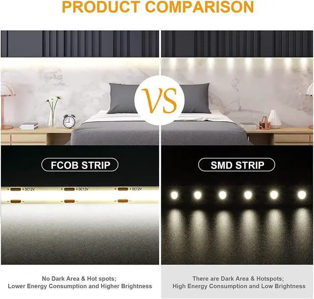 Alt view image 2 of 7 - Flexible COB LED Strip Lights,White 6000K 12V 16.4ft/5m, 320LEDs/M Super Bright High Density FCOB LED Strip Light for TV Backlight, Living Room, Cabinet Lighting,Home Decor Light