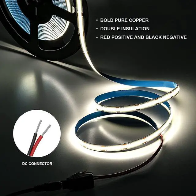 Alt view image 3 of 7 - Flexible COB LED Strip Lights,White 6000K 12V 16.4ft/5m, 320LEDs/M Super Bright High Density FCOB LED Strip Light for TV Backlight, Living Room, Cabinet Lighting,Home Decor Light