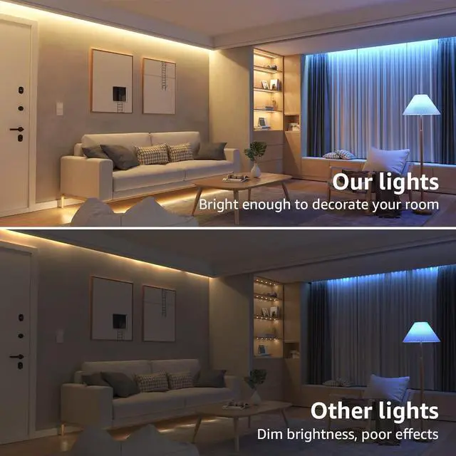 Alt view image 7 of 7 - LE Waterproof Smart LED Light Strip, Work with Alexa and Google Assistant Led Lights, Support Voice/APP/Remote/in-line 4 Control Ways, 5050 SMD LEDs Brightness Dimmable LED Lights Strip (32.8ft)