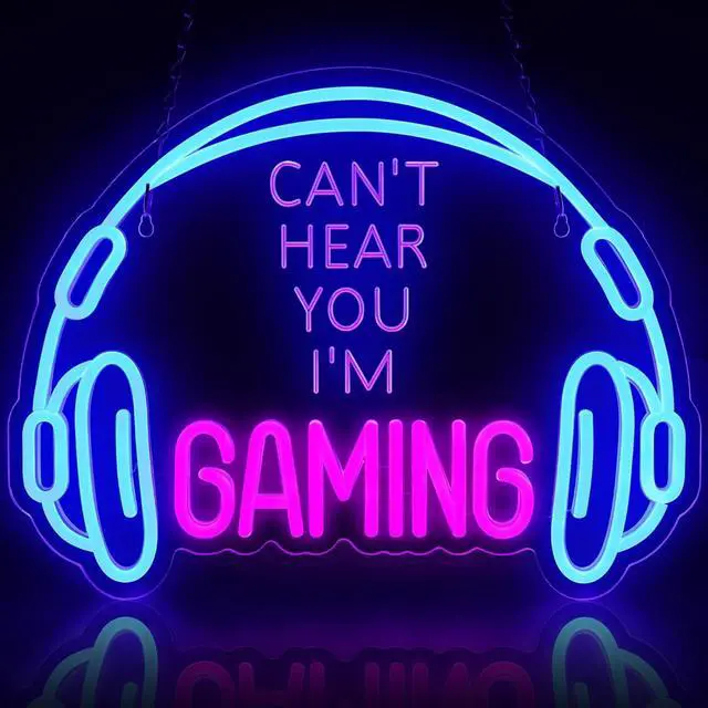 Main image of ReyeeInc Gaming Headset Neon Sign, Large Bright and Dimmable Colorful LED Game Headphone Neon Light and USB Powered Lightup Signs for Gamer Zone Video Room Bedroom Wall Art Decor (15.7*11.8")