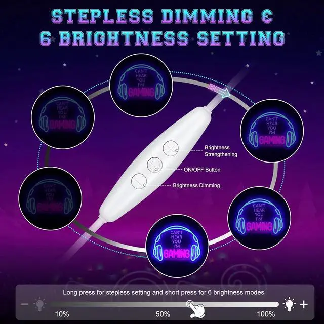 Alt view image 3 of 7 - ReyeeInc Gaming Headset Neon Sign, Large Bright and Dimmable Colorful LED Game Headphone Neon Light and USB Powered Lightup Signs for Gamer Zone Video Room Bedroom Wall Art Decor (15.7*11.8")