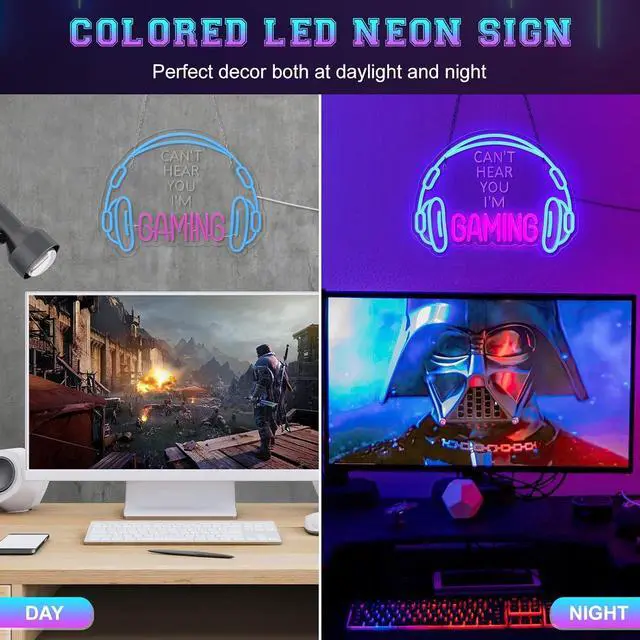Alt view image 4 of 7 - ReyeeInc Gaming Headset Neon Sign, Large Bright and Dimmable Colorful LED Game Headphone Neon Light and USB Powered Lightup Signs for Gamer Zone Video Room Bedroom Wall Art Decor (15.7*11.8")