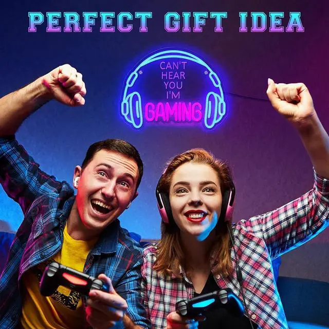 Alt view image 7 of 7 - ReyeeInc Gaming Headset Neon Sign, Large Bright and Dimmable Colorful LED Game Headphone Neon Light and USB Powered Lightup Signs for Gamer Zone Video Room Bedroom Wall Art Decor (15.7*11.8")