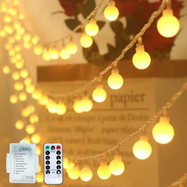 thumbnail image 2 of 33ft Globe String Lights – 100 LED Battery-Powered Fairy Lights With Remote & Timer For Indoor/Outdoor Decor 2 of 10