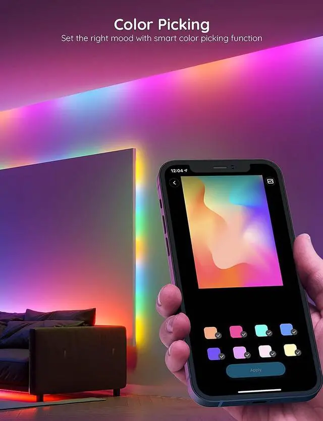 Alt view image 7 of 7 - Govee 32.8ft RGBIC LED Strip Lights, LED Light Strips Bluetooth Control, Segmented DIY, Intelligent Color Picking, Music Sync, 64 Scene Modes LED Lights for Bedroom Gaming Room, 2 Rolls of 16.4ft