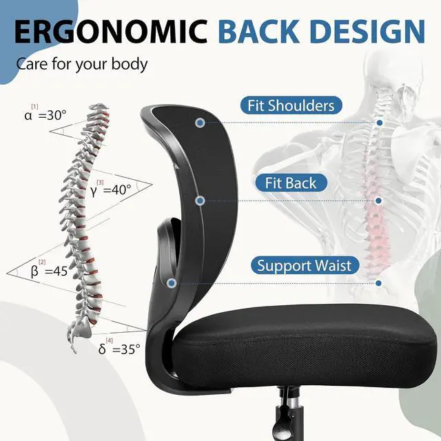 Alt view image 3 of 6 - Primy Office Chair Ergonomic Desk Chair, Breathable Mesh Mid Back Computer Chair with Adjustable Height Comfortable Armless Executive Rolling Swivel Task Chair with Wheels for Home Studying Gaming