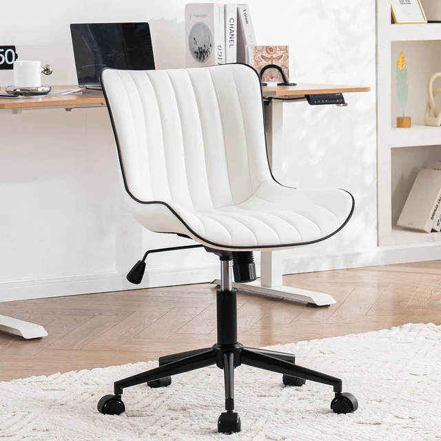 Main image of YOUNIKE Office Chair Swivel Desk Chair Upholstered Faux Leather Height Adjustable with Wheels Computer Task Chair Modern Rolling Armless High Back, White