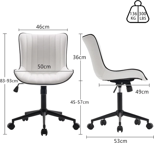 Alt view image 2 of 7 - YOUNIKE Office Chair Swivel Desk Chair Upholstered Faux Leather Height Adjustable with Wheels Computer Task Chair Modern Rolling Armless High Back, White