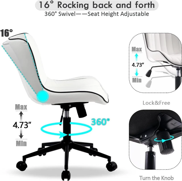 Alt view image 4 of 7 - YOUNIKE Office Chair Swivel Desk Chair Upholstered Faux Leather Height Adjustable with Wheels Computer Task Chair Modern Rolling Armless High Back, White