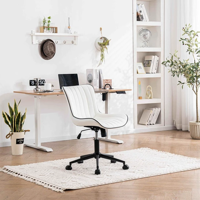 Alt view image 6 of 7 - YOUNIKE Office Chair Swivel Desk Chair Upholstered Faux Leather Height Adjustable with Wheels Computer Task Chair Modern Rolling Armless High Back, White