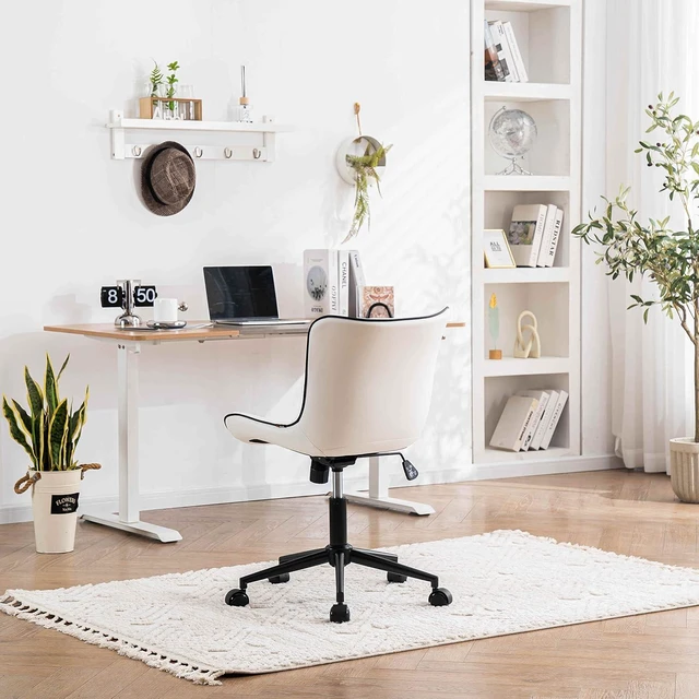Alt view image 7 of 7 - YOUNIKE Office Chair Swivel Desk Chair Upholstered Faux Leather Height Adjustable with Wheels Computer Task Chair Modern Rolling Armless High Back, White
