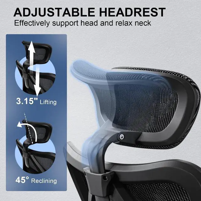 Alt view image 6 of 7 - M57 Ergonomic Office Chair with 3 Way Armrests Lumbar Support and Adjustable Headrest High Back Tilt Function Black