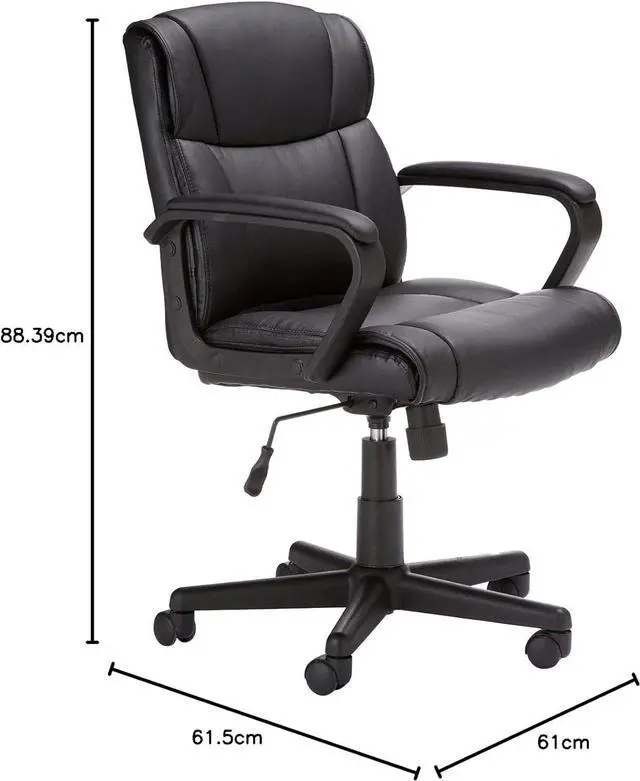 Alt view image 7 of 7 - Amazon Basics Classic Leather-Padded Mid-Back Office Desk Chair with Armrest - Black