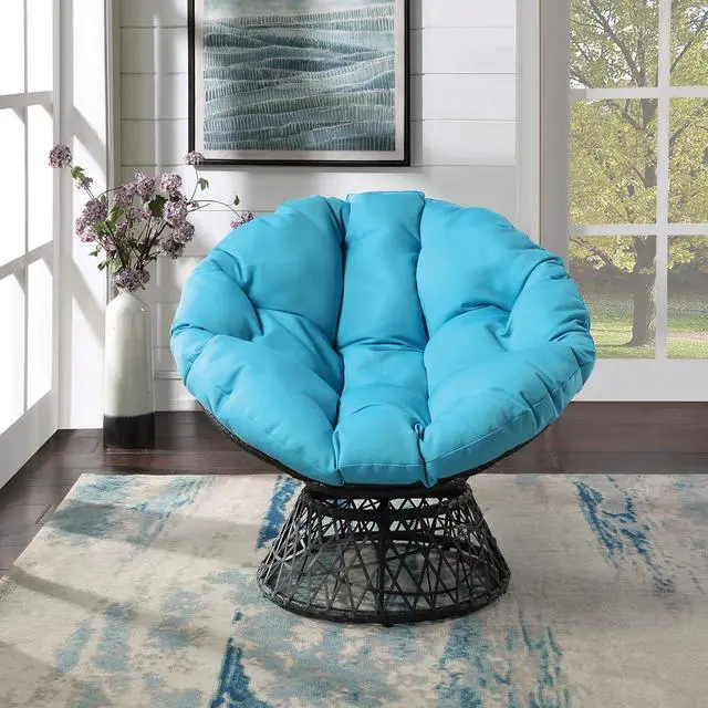 Alt view image 4 of 7 - OSP Home Furnishings Wicker Papasan Chair with 360-Degree Swivel, Grey Frame with Blue Cushion