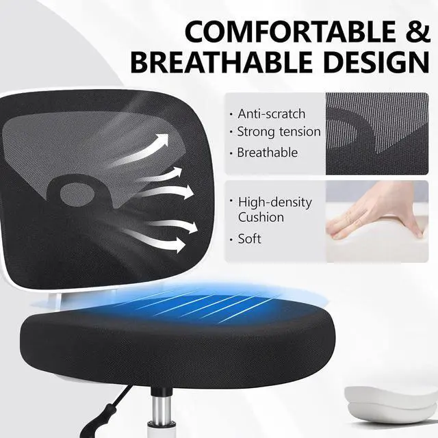 Alt view image 7 of 7 - Primy Office Drafting Chair Armless, Tall Office Desk Chair Adjustable Height and Footring, Mid-Back Ergonomic Standing Desk Chair Mesh Rolling Tall Chair for Art Room, Office or Home(White)