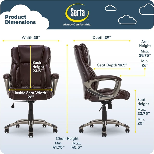 Alt view image 2 of 7 - Leather Ergonomic Executive Office Chair with Lumbar Support