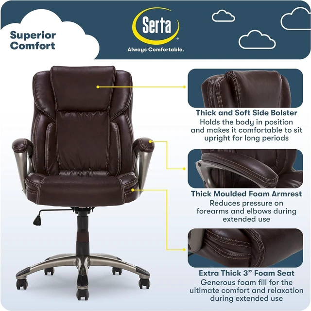 Alt view image 4 of 7 - Leather Ergonomic Executive Office Chair with Lumbar Support
