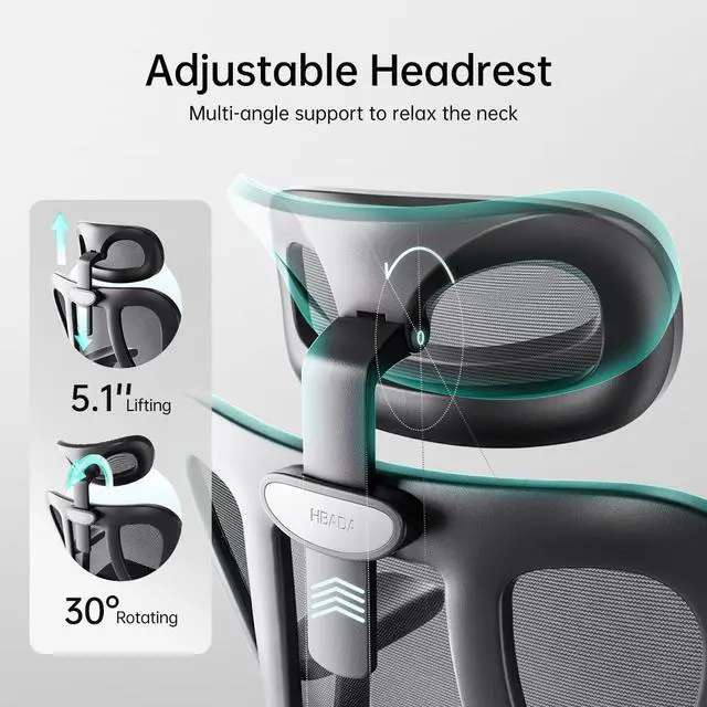 Alt view image 3 of 7 - P3 Ergonnomic Office Chair with 2D Adjustable Lumbar Support, Office Chairs with Adjustable Headrest and Armrest, 145° Stepless Tilt Function, Black(No Footrest)