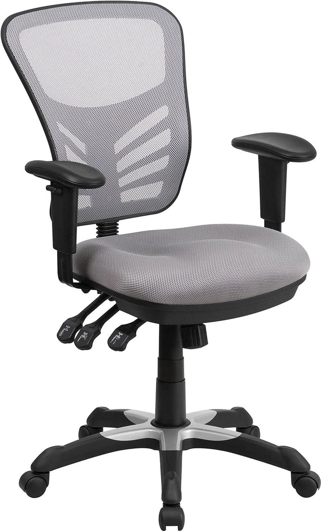 Main image of Flash Furniture Mid-Back Mesh Chair with Triple Paddle Control, Solid, Gray, 25.75" W x 27.5" D x 43.5" H, HL-0001-GY-GG