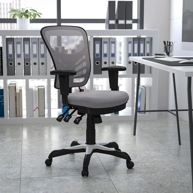 Alt view image 2 of 6 - Flash Furniture Mid-Back Mesh Chair with Triple Paddle Control, Solid, Gray, 25.75" W x 27.5" D x 43.5" H, HL-0001-GY-GG