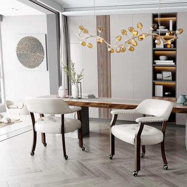 Alt view image 7 of 7 - Dining Chair with Casters, Captain's Chairs with Rollers Dinette Sets Poker Chairs with Wheels Kitchen Table Rolling Chairs High Back Chair On Caster (White 318WT)
