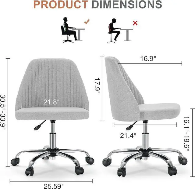 Alt view image 2 of 7 - Office Desk Chair, Modern Cute Rolling Vanity Swivel Task Chairs with Wheels, Comfortable Back Seat Armless for Home, Bedrooms, Office, Study, Student, Adults, Make-up, Dressing Room, Cloud