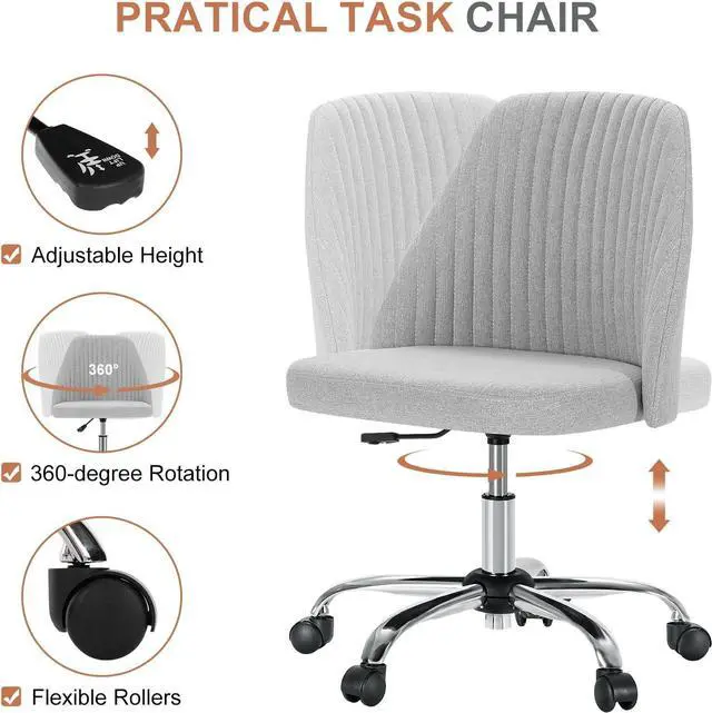 Alt view image 5 of 7 - Office Desk Chair, Modern Cute Rolling Vanity Swivel Task Chairs with Wheels, Comfortable Back Seat Armless for Home, Bedrooms, Office, Study, Student, Adults, Make-up, Dressing Room, Cloud