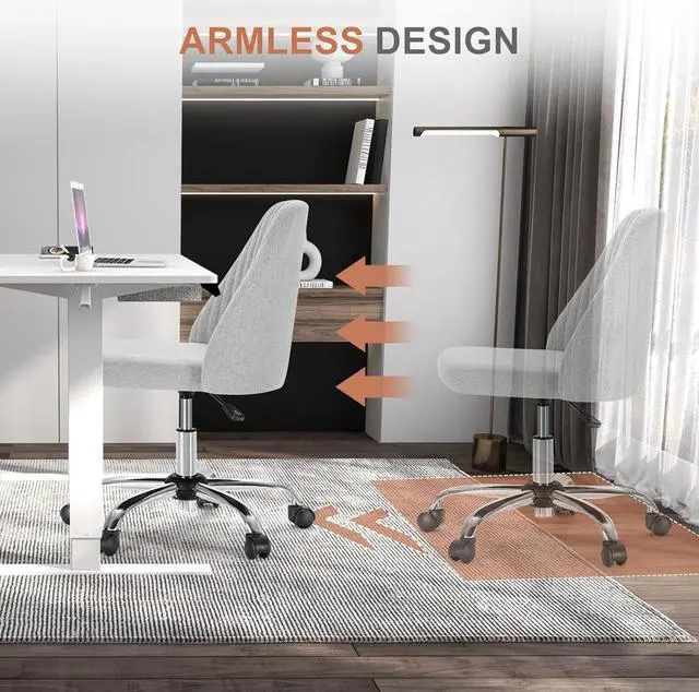 Alt view image 7 of 7 - Office Desk Chair, Modern Cute Rolling Vanity Swivel Task Chairs with Wheels, Comfortable Back Seat Armless for Home, Bedrooms, Office, Study, Student, Adults, Make-up, Dressing Room, Cloud