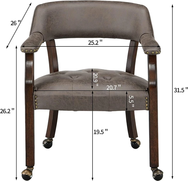Alt view image 2 of 7 - JESONVID Dining Chair with Casters, Captain's Chairs with Rollers Dinette Sets Poker Chairs with Wheels Kitchen Table Rolling Chairs High Back Chair On Caster(Dark Brown 318DK)