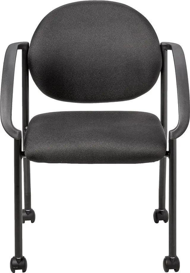 Alt view image 4 of 7 - Work Smart Office Star Padded Fabric Seat and Back Stacking Chair with Arms and Dual Wheel Carpet Casters, Black