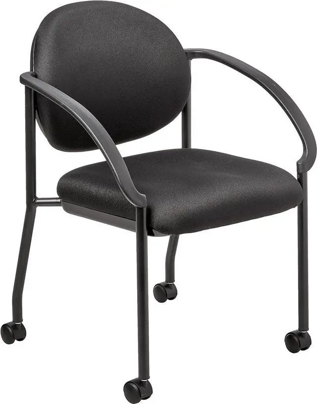 Main image of Work Smart Office Star Padded Fabric Seat and Back Stacking Chair with Arms and Dual Wheel Carpet Casters, Black