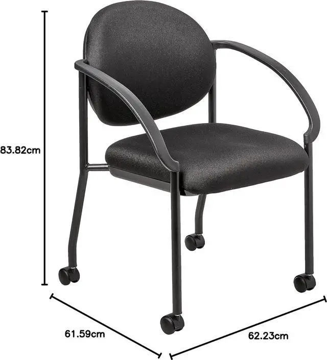 Alt view image 3 of 7 - Work Smart Office Star Padded Fabric Seat and Back Stacking Chair with Arms and Dual Wheel Carpet Casters, Black