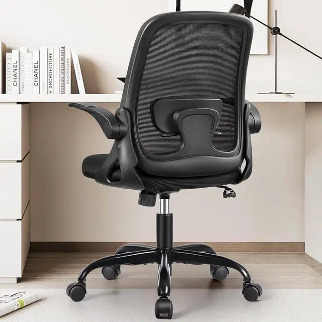 Alt view image 2 of 7 - Office Chair Ergonomic Desk Chairs with Lumbar Support and Flip-up Arms, Comfortable Breathable Mesh Computer Executive Chair with Swivel Task, Adjustable Height 4', Home - Black
