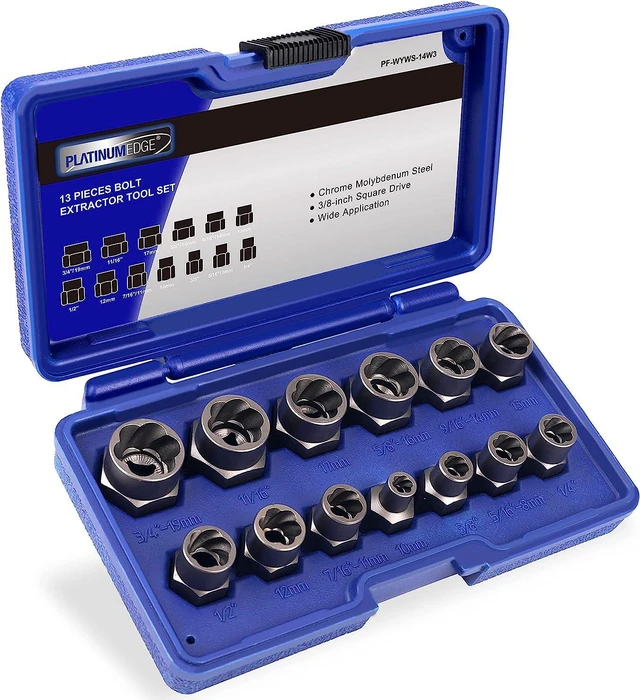Main image of Impact Bolt & Nut Remover Set, 13 Pieces Bolt Extractor Tool Set with Solid Storage Case Chrome-Molybdenum Steel, Easy to Remove The Rusty and Stubborn Sockets and Bolts