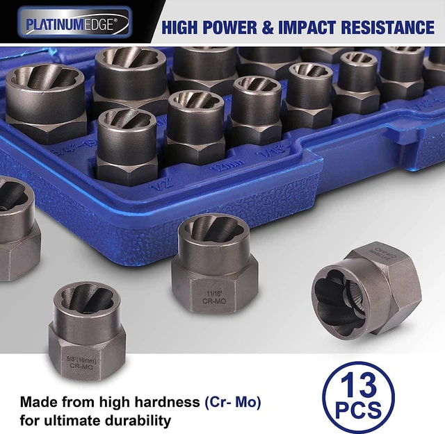 Alt view image 6 of 7 - Impact Bolt & Nut Remover Set, 13 Pieces Bolt Extractor Tool Set with Solid Storage Case Chrome-Molybdenum Steel, Easy to Remove The Rusty and Stubborn Sockets and Bolts