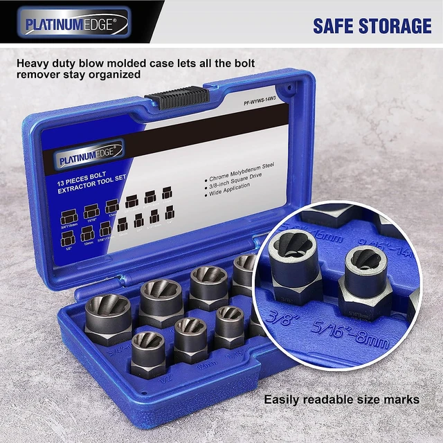 Alt view image 3 of 7 - Impact Bolt & Nut Remover Set, 13 Pieces Bolt Extractor Tool Set with Solid Storage Case Chrome-Molybdenum Steel, Easy to Remove The Rusty and Stubborn Sockets and Bolts