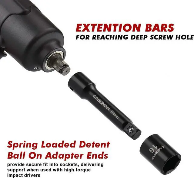 Alt view image 5 of 7 - CASOMAN 3/8" Drive Impact Socket Set, 48 Piece Standard SAE and Metric Sizes (5/16-Inch to 3/4-Inch and 8-22 mm), 6 Point, Cr-V Steel Socket Set