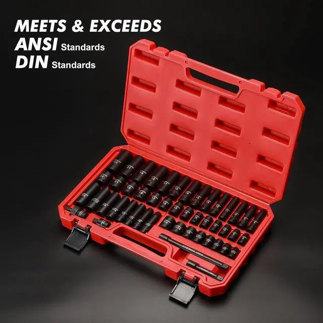Alt view image 7 of 7 - CASOMAN 3/8" Drive Impact Socket Set, 48 Piece Standard SAE and Metric Sizes (5/16-Inch to 3/4-Inch and 8-22 mm), 6 Point, Cr-V Steel Socket Set
