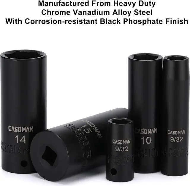 Alt view image 3 of 7 - CASOMAN 1/4 Inch Drive Master Impact Socket Set, 50-Piece, 6-Point, SAE/Metric, 5/32 Inch - 9/16 Inch, 4mm - 15mm, Standard/Deep,CR-V