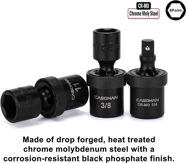 Alt view image 6 of 7 - CASOMAN 1/4 Inch Drive Master Impact Socket Set with Adapters, U-Joint, Extensions & Torx Socket, 86-Piece, 6-Point, SAE/Metric, Standard/Deep, CR-V