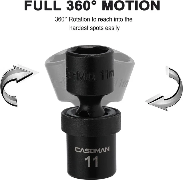 Alt view image 7 of 7 - CASOMAN 1/4 Inch Drive Master Impact Socket Set with Adapters, U-Joint, Extensions & Torx Socket, 86-Piece, 6-Point, SAE/Metric, Standard/Deep, CR-V